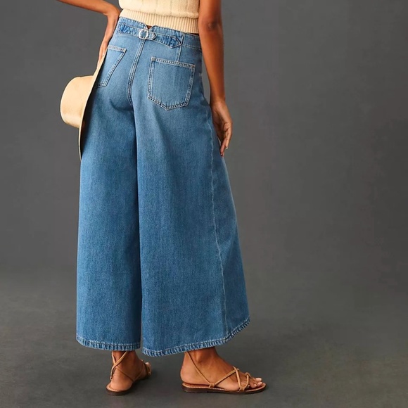 New Anthropologie Corset High Rise Baggy Culotte Jeans sz 33Tall Cropped Flared - Picture 5 of 15